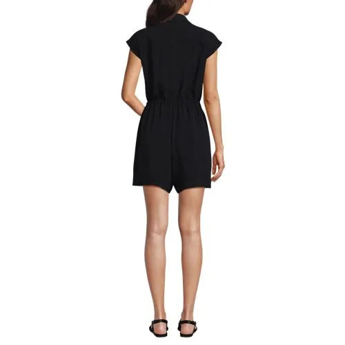Women's Cap Sleeve Creaseless Button-Down Romper