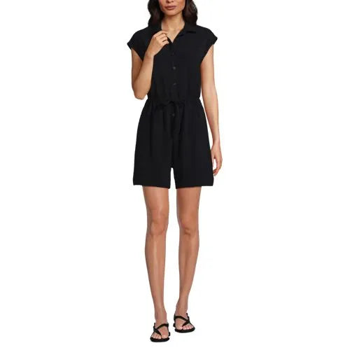 Women's Cap Sleeve Creaseless Button-Down Romper