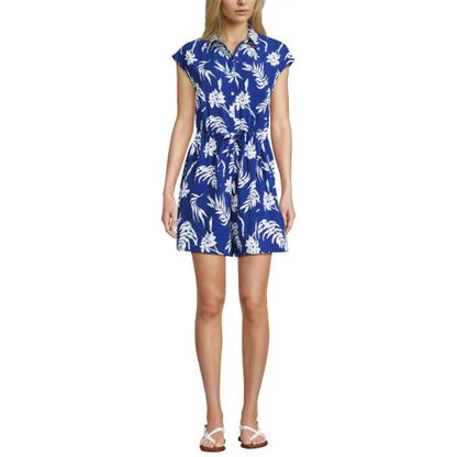 Women's Cap Sleeve Creaseless Button-Down Romper
