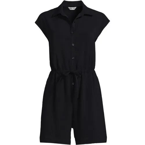 Women's Cap Sleeve Creaseless Button-Down Romper