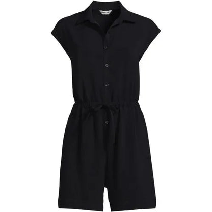 Women's Cap Sleeve Creaseless Button-Down Romper