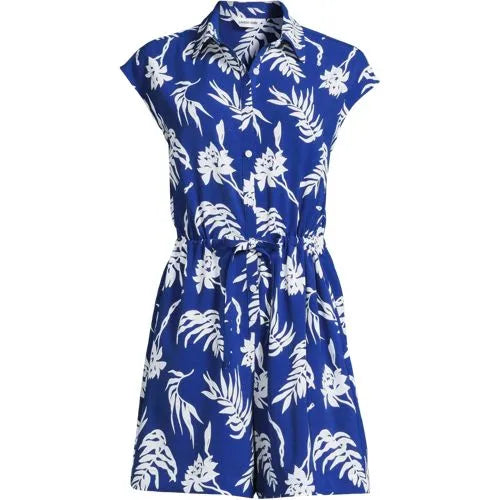Women's Cap Sleeve Creaseless Button-Down Romper