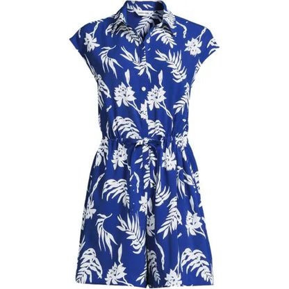 Women's Cap Sleeve Creaseless Button-Down Romper