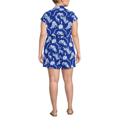 Women's Cap Sleeve Creaseless Button-Down Romper
