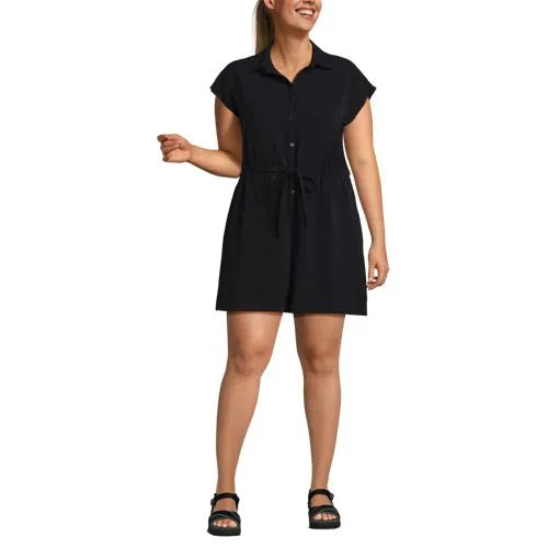 Women's Cap Sleeve Creaseless Button-Down Romper