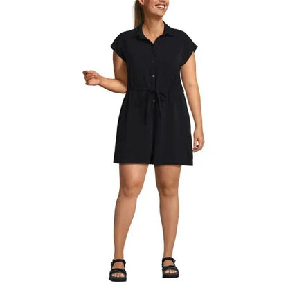 Women's Cap Sleeve Creaseless Button-Down Romper