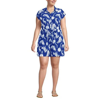 Women's Cap Sleeve Creaseless Button-Down Romper