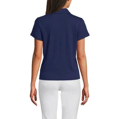 Women's Linen Blend Short Sleeve Button Front Polo Top
