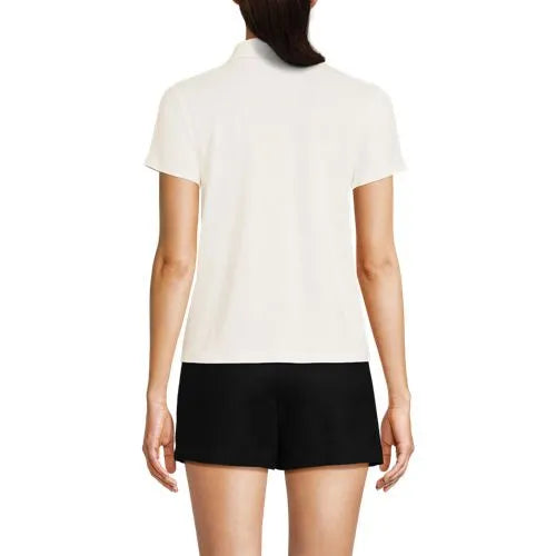 Women's Linen Blend Short Sleeve Button Front Polo Top
