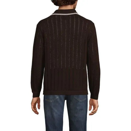 Men's Long Sleeve Button Through Summer Polo Cardigan