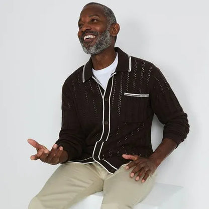 Men's Long Sleeve Button Through Summer Polo Cardigan