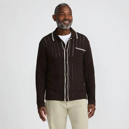 Men's Long Sleeve Button Through Summer Polo Cardigan