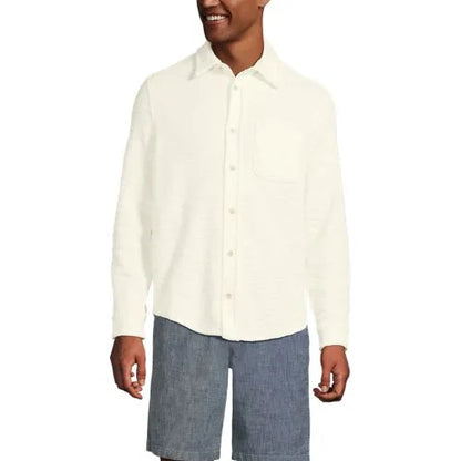Men's Long Sleeve Knit Boucle Button Through Shirt