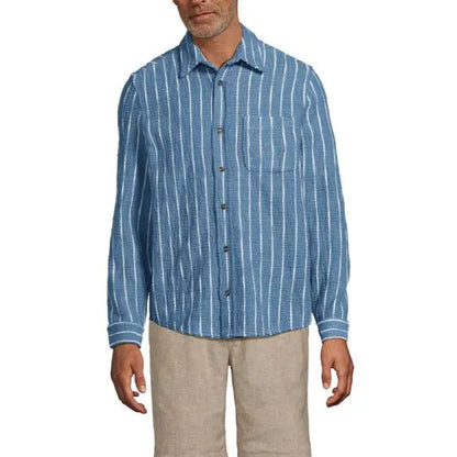 Men's Long Sleeve Knit Boucle Button Through Shirt