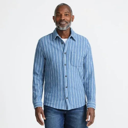 Men's Long Sleeve Knit Boucle Button Through Shirt