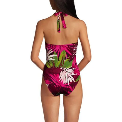 Women's Sculpting Suit Plunge Halter High Leg One Piece Swimsuit