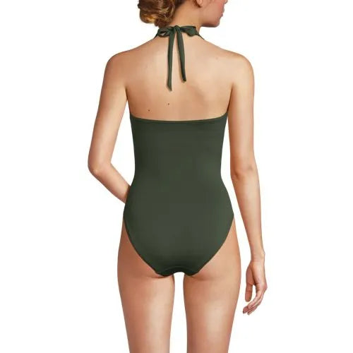 Women's Sculpting Suit Plunge Halter High Leg One Piece Swimsuit