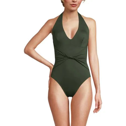 Women's Sculpting Suit Plunge Halter High Leg One Piece Swimsuit