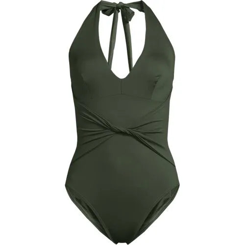 Women's Sculpting Suit Plunge Halter High Leg One Piece Swimsuit