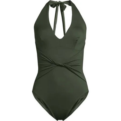 Women's Sculpting Suit Plunge Halter High Leg One Piece Swimsuit