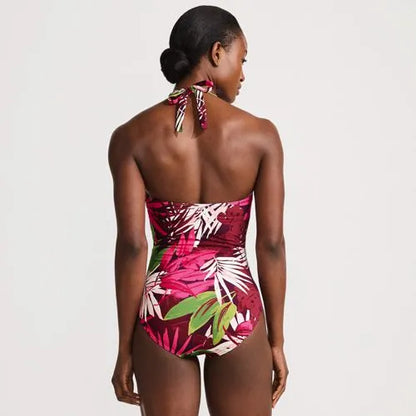 Women's Sculpting Suit Plunge Halter High Leg One Piece Swimsuit