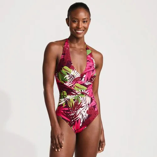 Women's Sculpting Suit Plunge Halter High Leg One Piece Swimsuit
