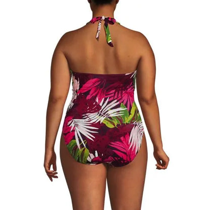 Women's Sculpting Suit Plunge Halter High Leg One Piece Swimsuit
