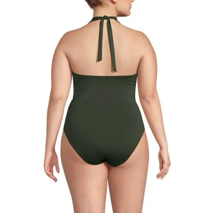 Women's Sculpting Suit Plunge Halter High Leg One Piece Swimsuit