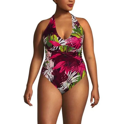 Women's Sculpting Suit Plunge Halter High Leg One Piece Swimsuit