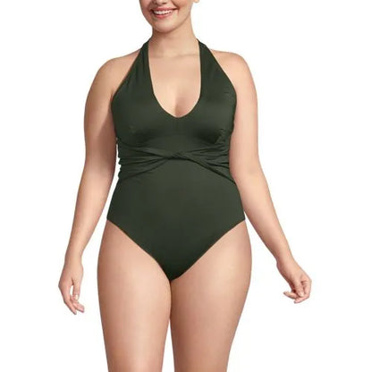 Women's Sculpting Suit Plunge Halter High Leg One Piece Swimsuit