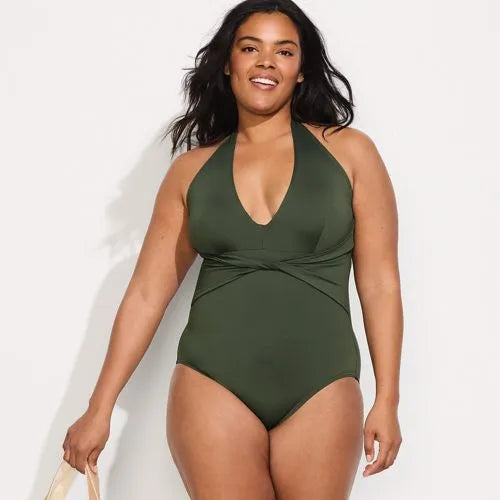 Women's Sculpting Suit Plunge Halter High Leg One Piece Swimsuit