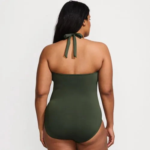 Women's Sculpting Suit Plunge Halter High Leg One Piece Swimsuit