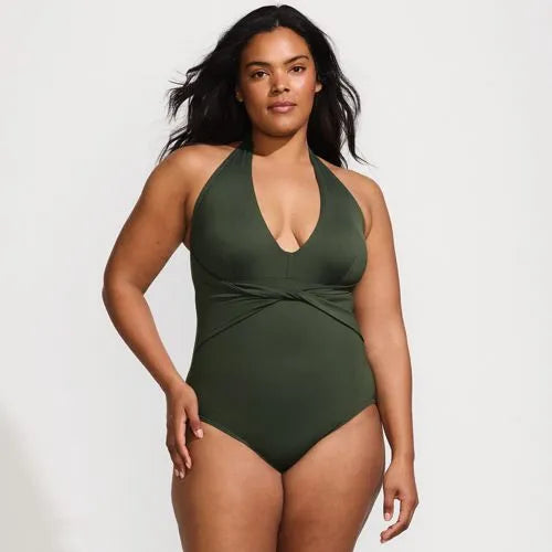 Women's Sculpting Suit Plunge Halter High Leg One Piece Swimsuit