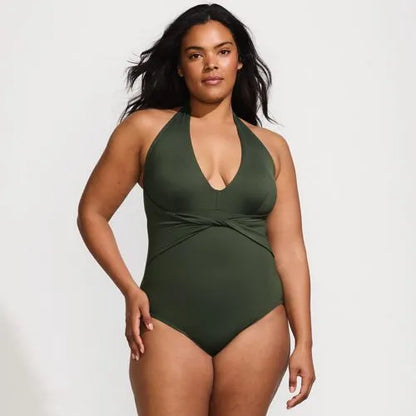 Women's Sculpting Suit Plunge Halter High Leg One Piece Swimsuit