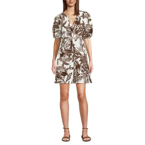 Women's Linen Above the Knee Puff Sleeve Dress