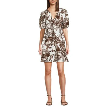 Women's Linen Above the Knee Puff Sleeve Dress