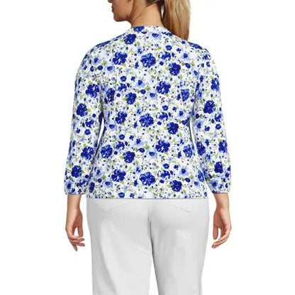 Women's Lightweight Jersey Button Pintuck Top