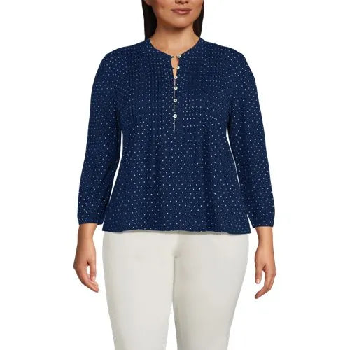 Women's Lightweight Jersey Button Pintuck Top