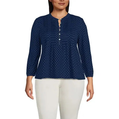 Women's Lightweight Jersey Button Pintuck Top