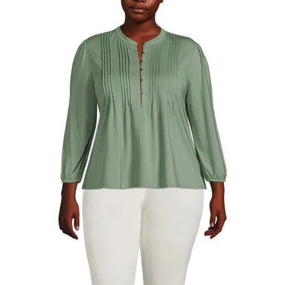 Women's Lightweight Jersey Button Pintuck Top