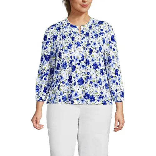 Women's Lightweight Jersey Button Pintuck Top
