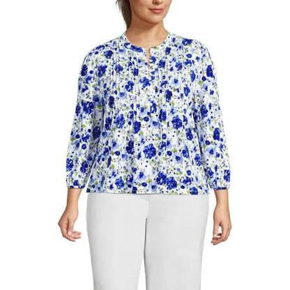 Women's Lightweight Jersey Button Pintuck Top