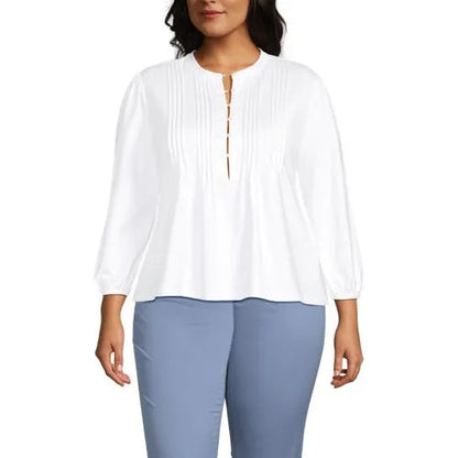 Women's Lightweight Jersey Button Pintuck Top