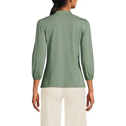 Women's Lightweight Jersey Button Pintuck Top