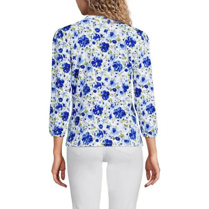Women's Lightweight Jersey Button Pintuck Top