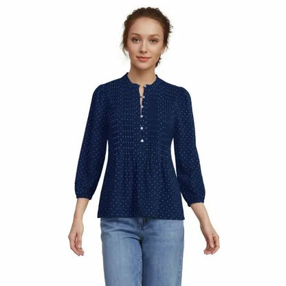 Women's Lightweight Jersey Button Pintuck Top