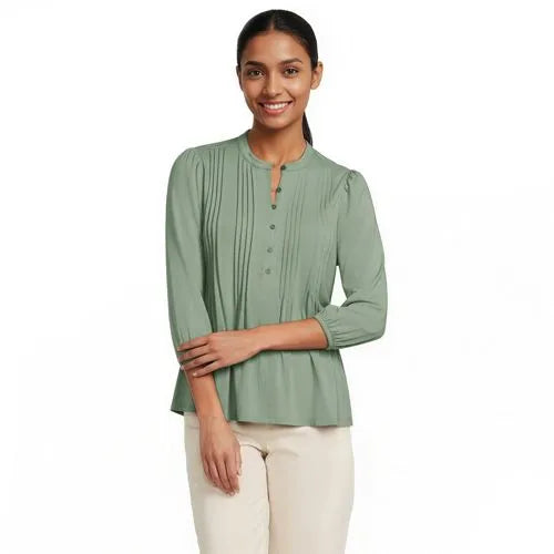 Women's Lightweight Jersey Button Pintuck Top