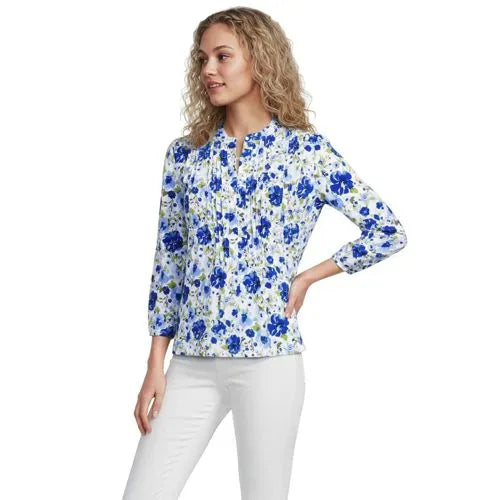 Women's Lightweight Jersey Button Pintuck Top