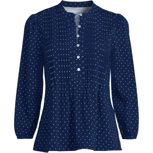 Women's Lightweight Jersey Button Pintuck Top