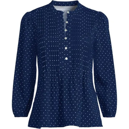 Women's Lightweight Jersey Button Pintuck Top
